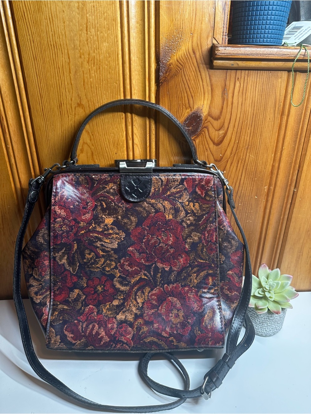 Patricia Nash Floral Tapestry Satchel - Red & Brown